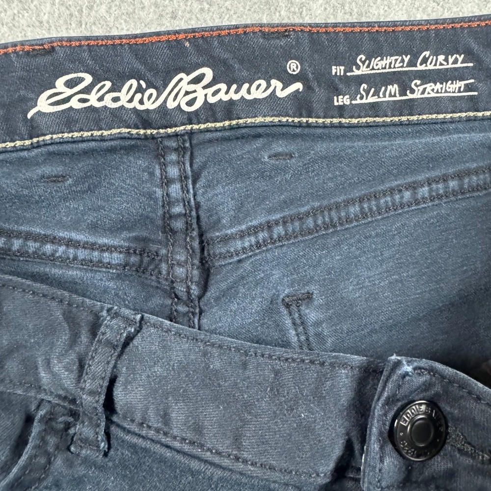 Eddie Bauer Slightly Curvy Slim Straight Pants Women 12 Blue Stretch Casual Navy - Picture 7 of 15